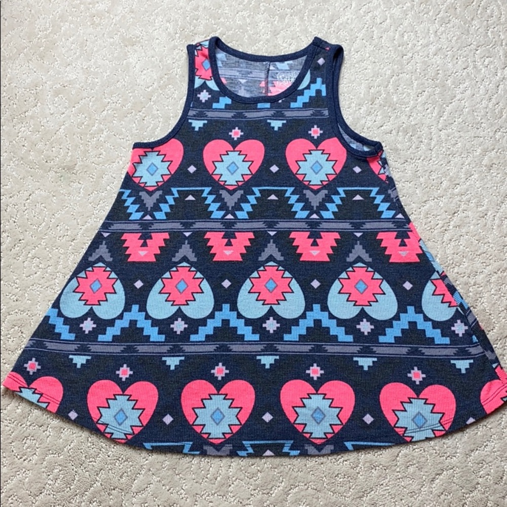 Justice Aztec hearts & geometric ribbed tank top